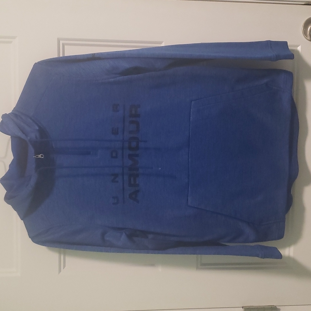 Under Armour Mens Small Blue Sweatshirt Hoodie with Zipper Neck and Pockets